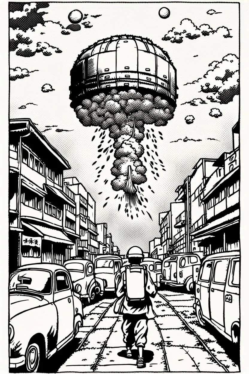 Hiroshima bomb, line arts, manga style