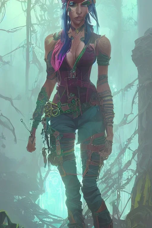 steampunk elf in a neon dystopian forest