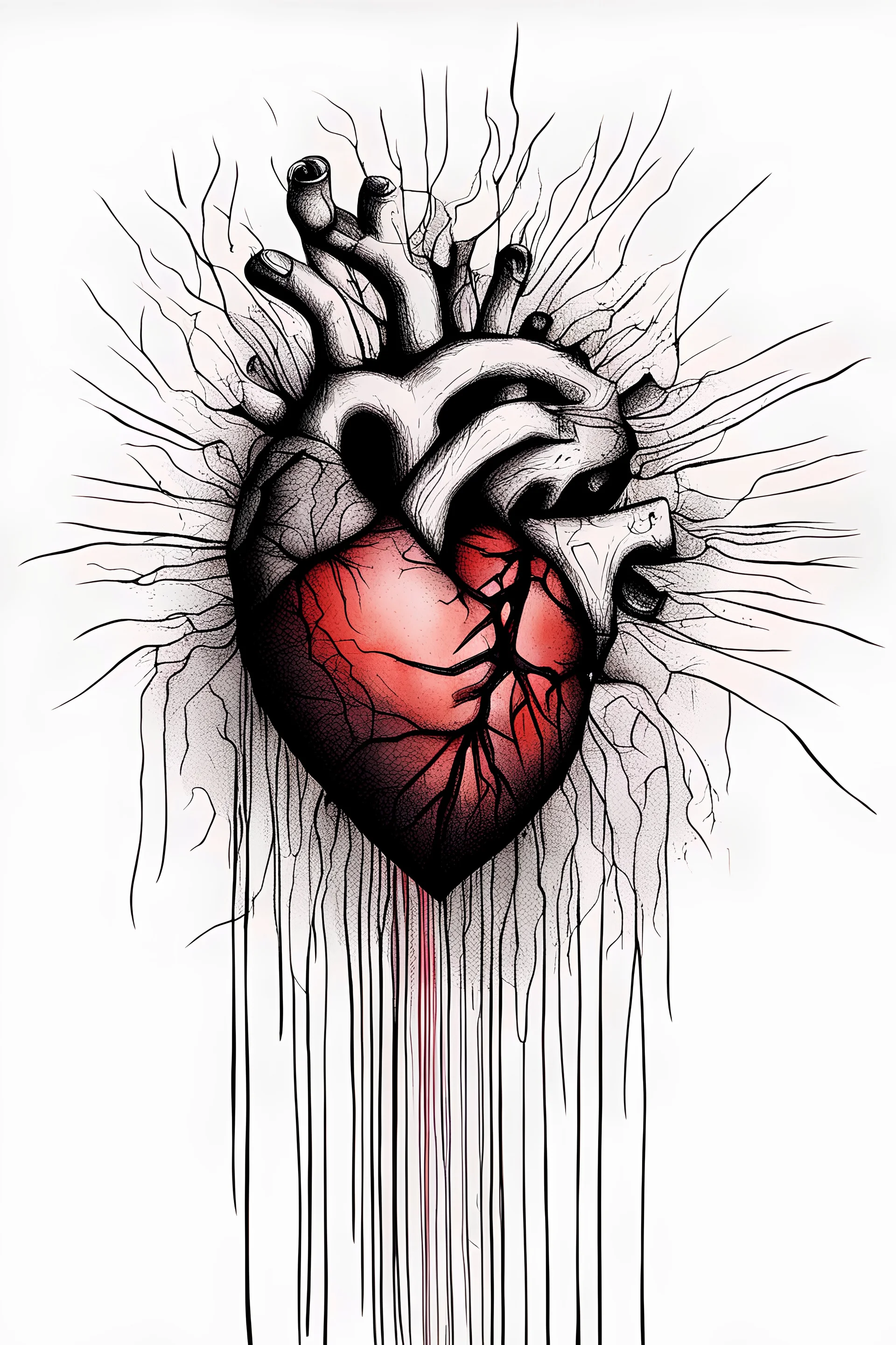 enigmatic depiction of a broken heart, hand drawn, emotional, surreal