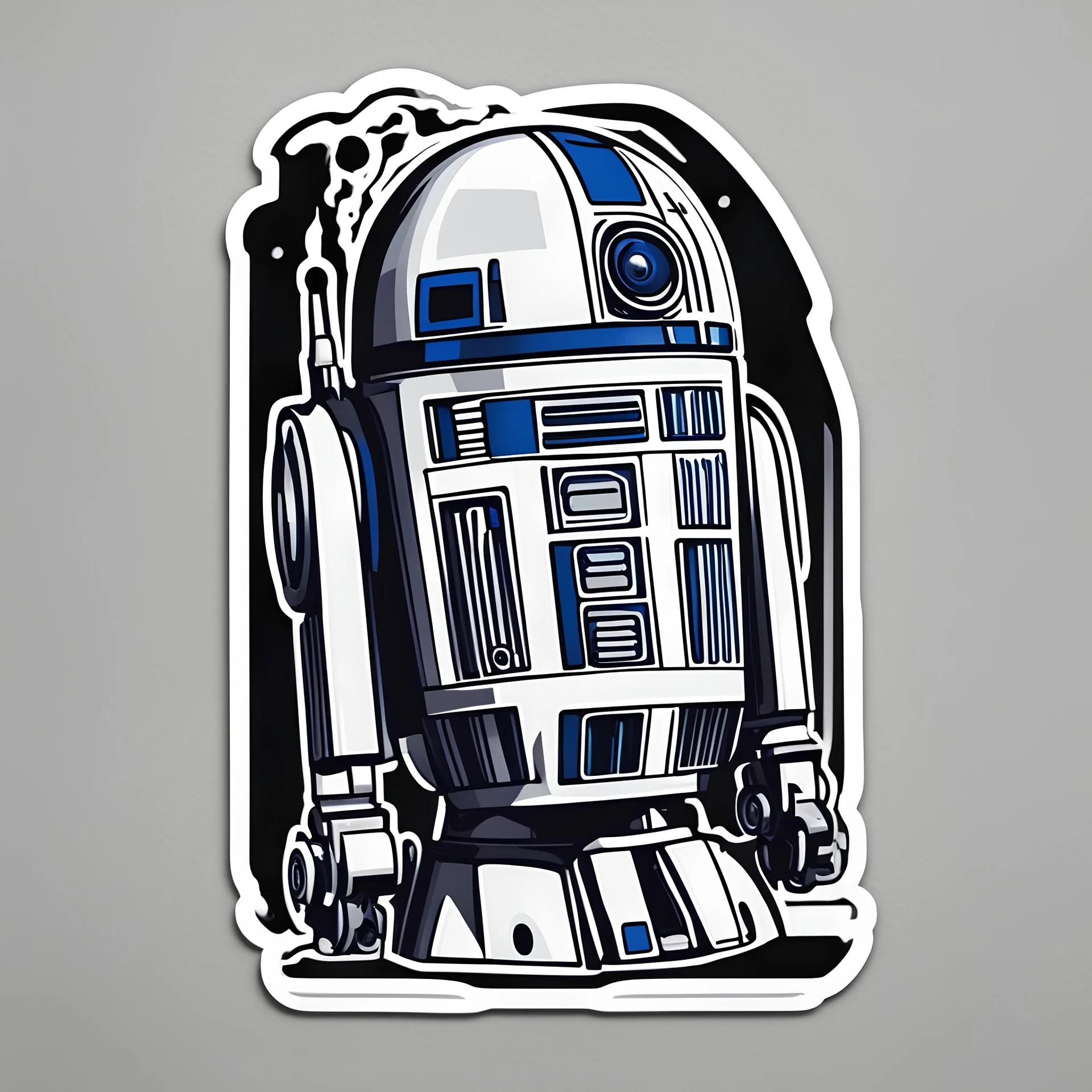 sticker style R2D2 from Star Wars, white border