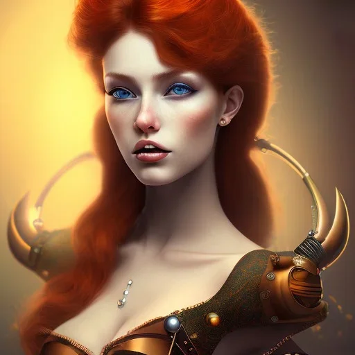  portrait of a beautiful steampunk women with ginger hair, 8k resolution