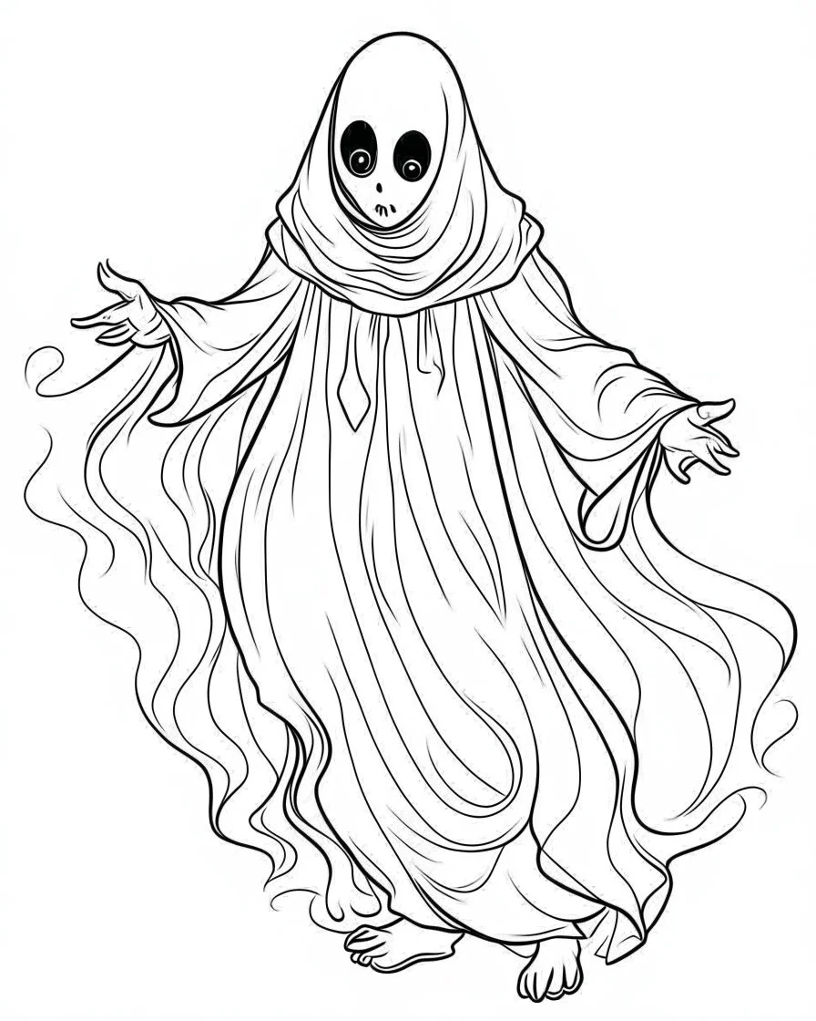 outline art for halloween coloring pages for kids with ghost , white background, Sketch style, full body, only use outline, clean line art, white background, no shadows and clear and well outlined, coloring page for kids,