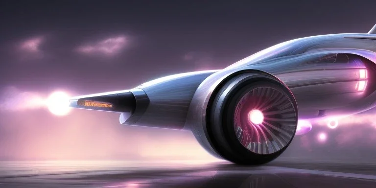 jet powered car in a busy floating city. the year is 2300