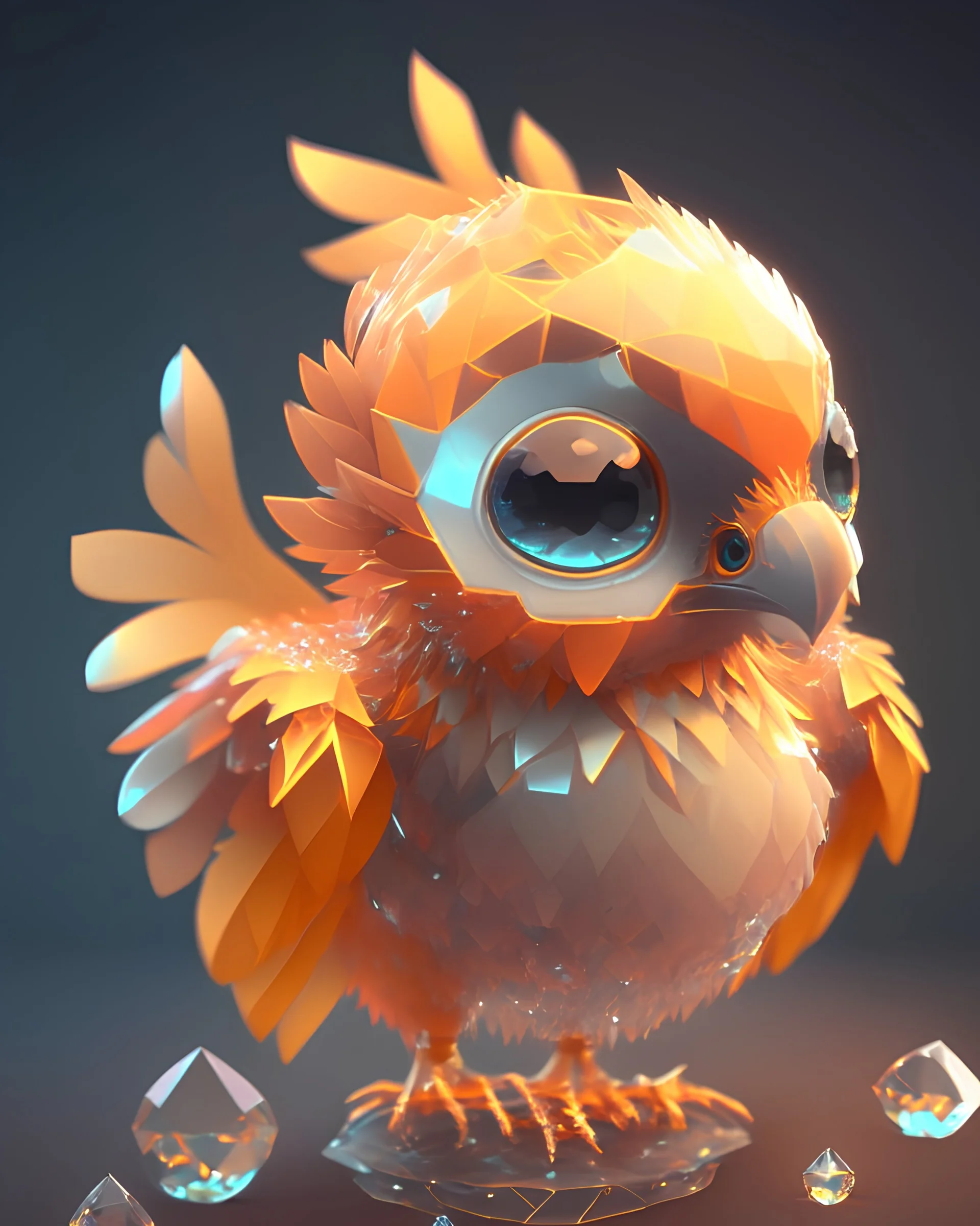 A cute adorable baby phoenix made of crystal ball with low poly eye's highly detailed intricated concept art trending artstation 8k