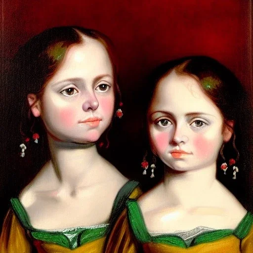 Retrato de unas niñas muy guapas llamadas Eira y Dalia con el estilo de Gustave Courbet