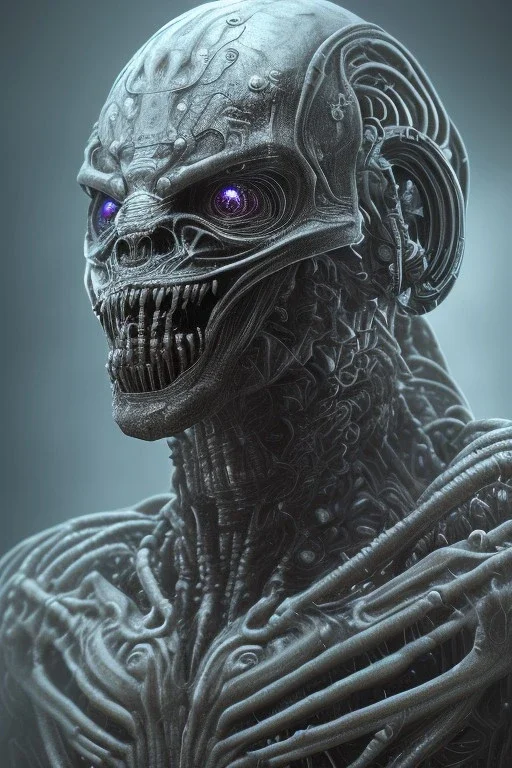 evil berserker, alien, tron, bitcoin eyes, 8k, finely detailed, dark light, photo realistic, hr giger