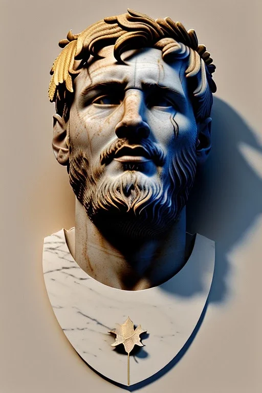 Ultra Realistic image, Roman sculpture, clean white marble material, Lionel Messi, gold Laurel leaves wreath, renaissance ornaments, one gold star, blue sky background, waist up portrait, epic, cinematic lighting, god light, 4k resolution, smooth details, soft lighting, unreal engine 5.