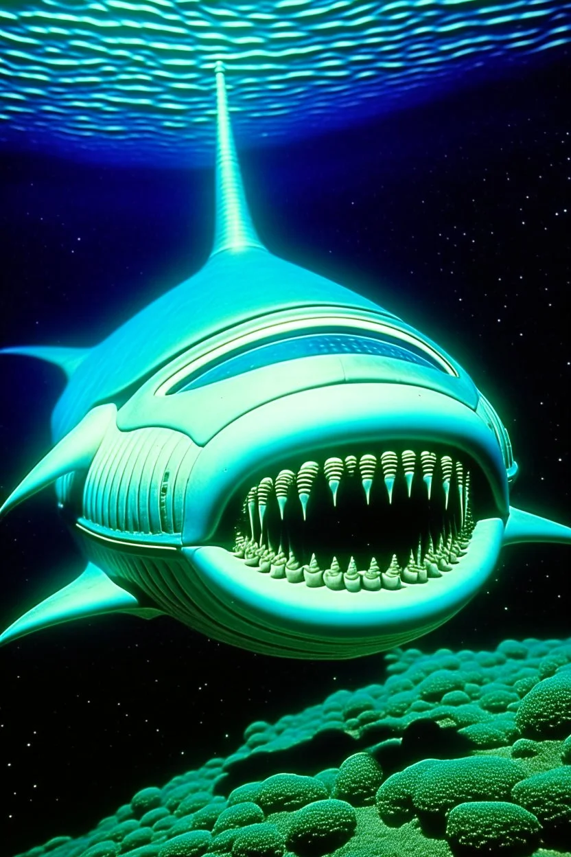 Moth / shark hybrid in 70s space horror movie