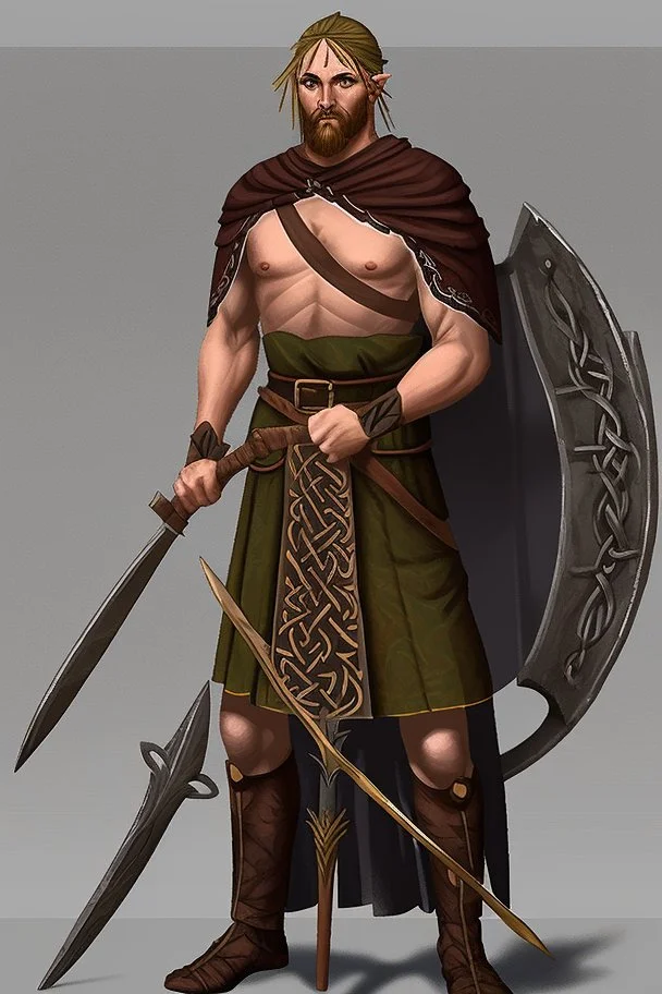 celtic spear warrior with cloak