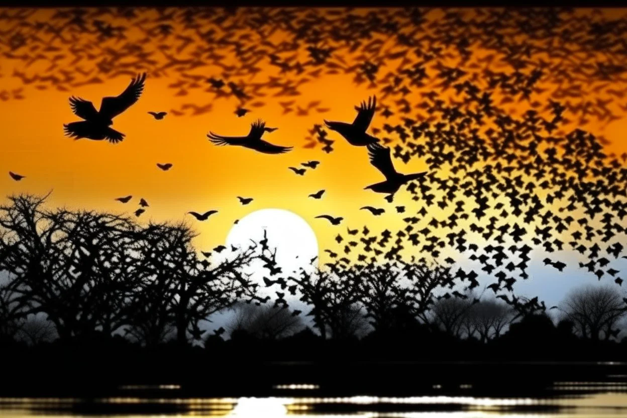 Create * Japanese ink painting + Disney style : white big bird’s murmuration , sunrise in Japanese Mountains , HR, HD, fantasy