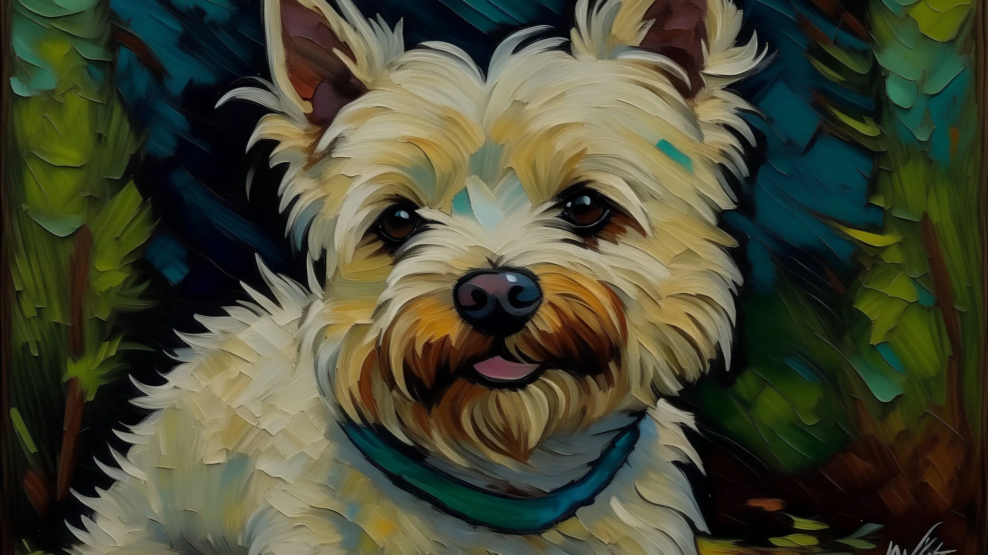 Portrait of west highland terrier dog in stile of Van Gogh