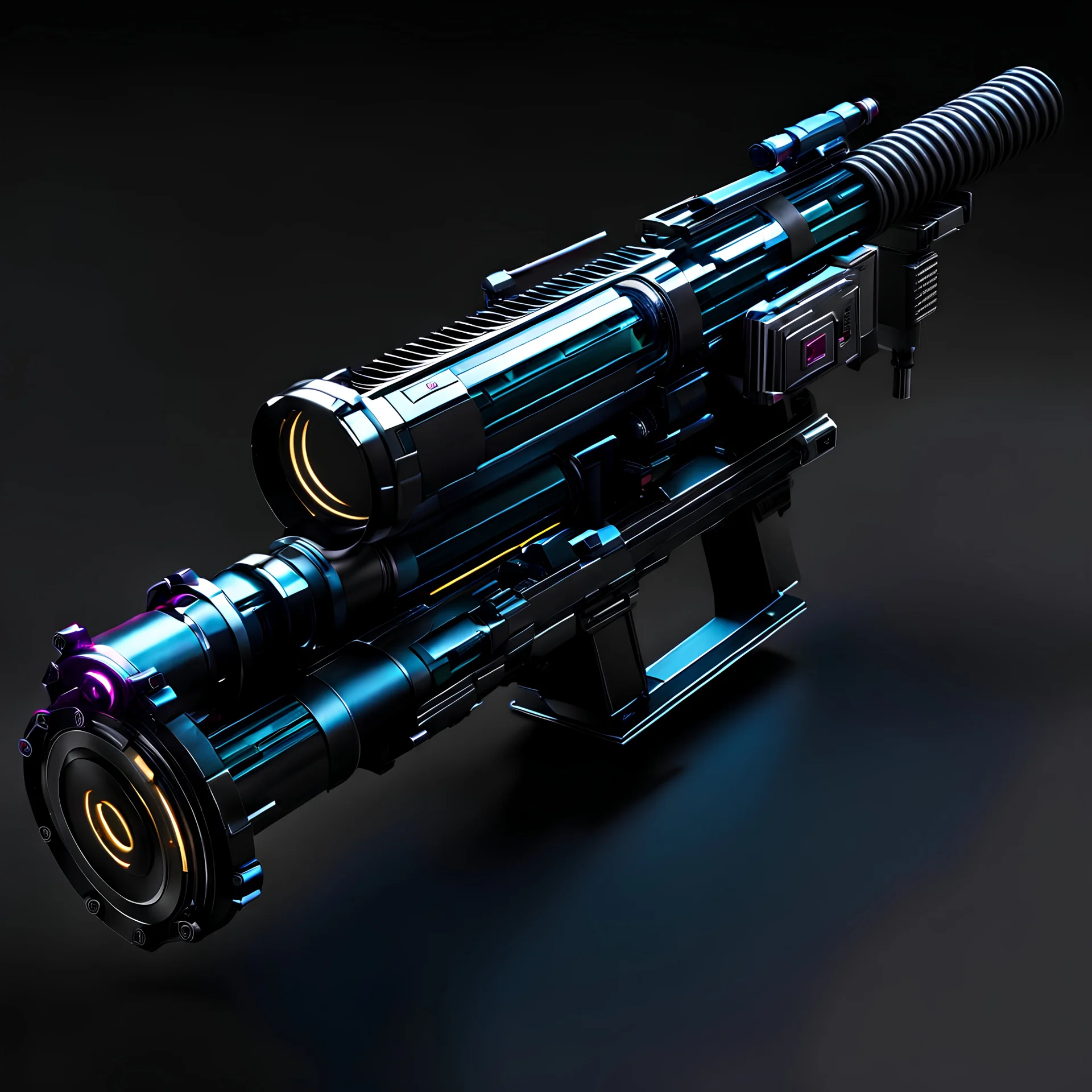 cyberpunk minigun, black background