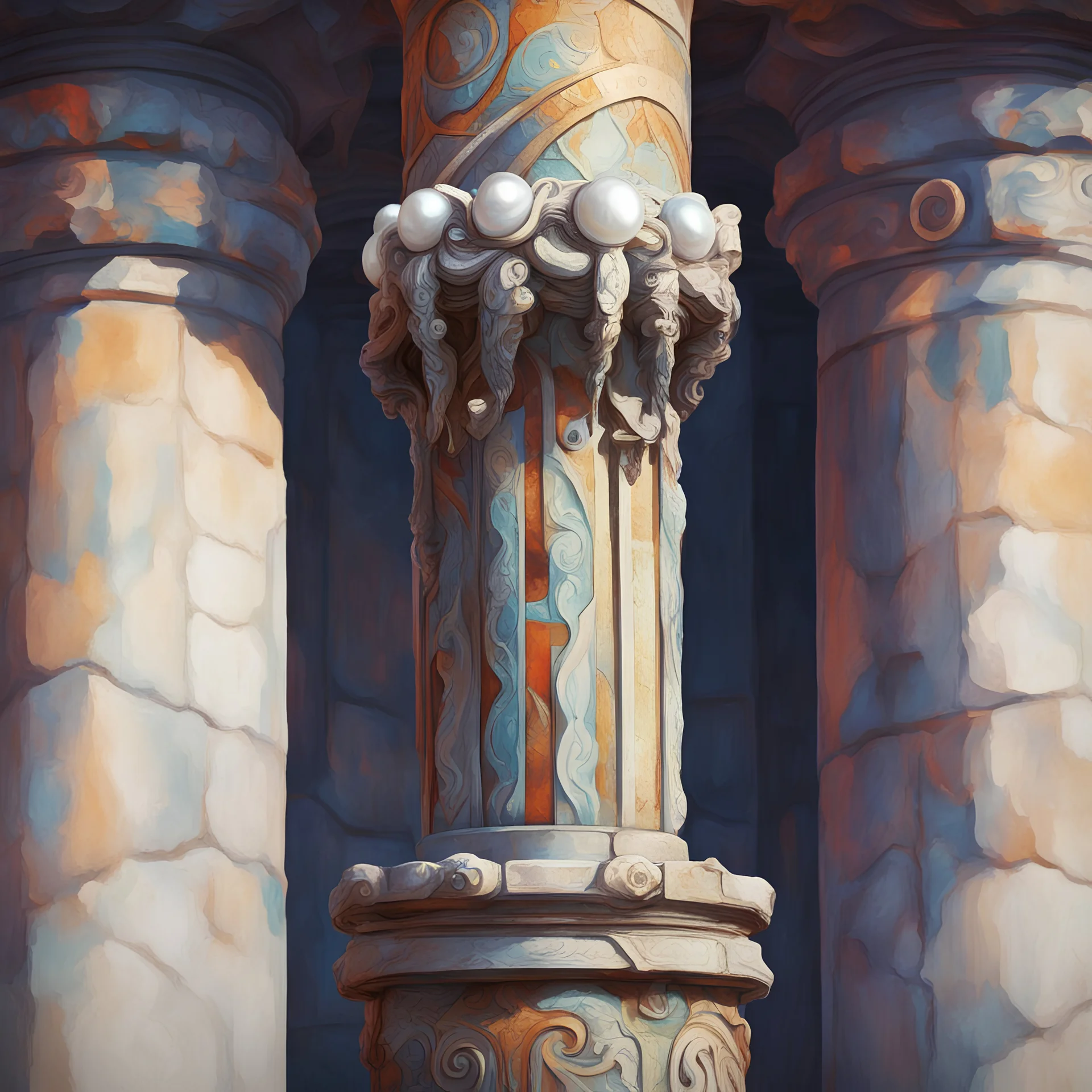 Heavy Timeworn Alinor Column with a pearl white viper wrapped around it, in Fauvism art style