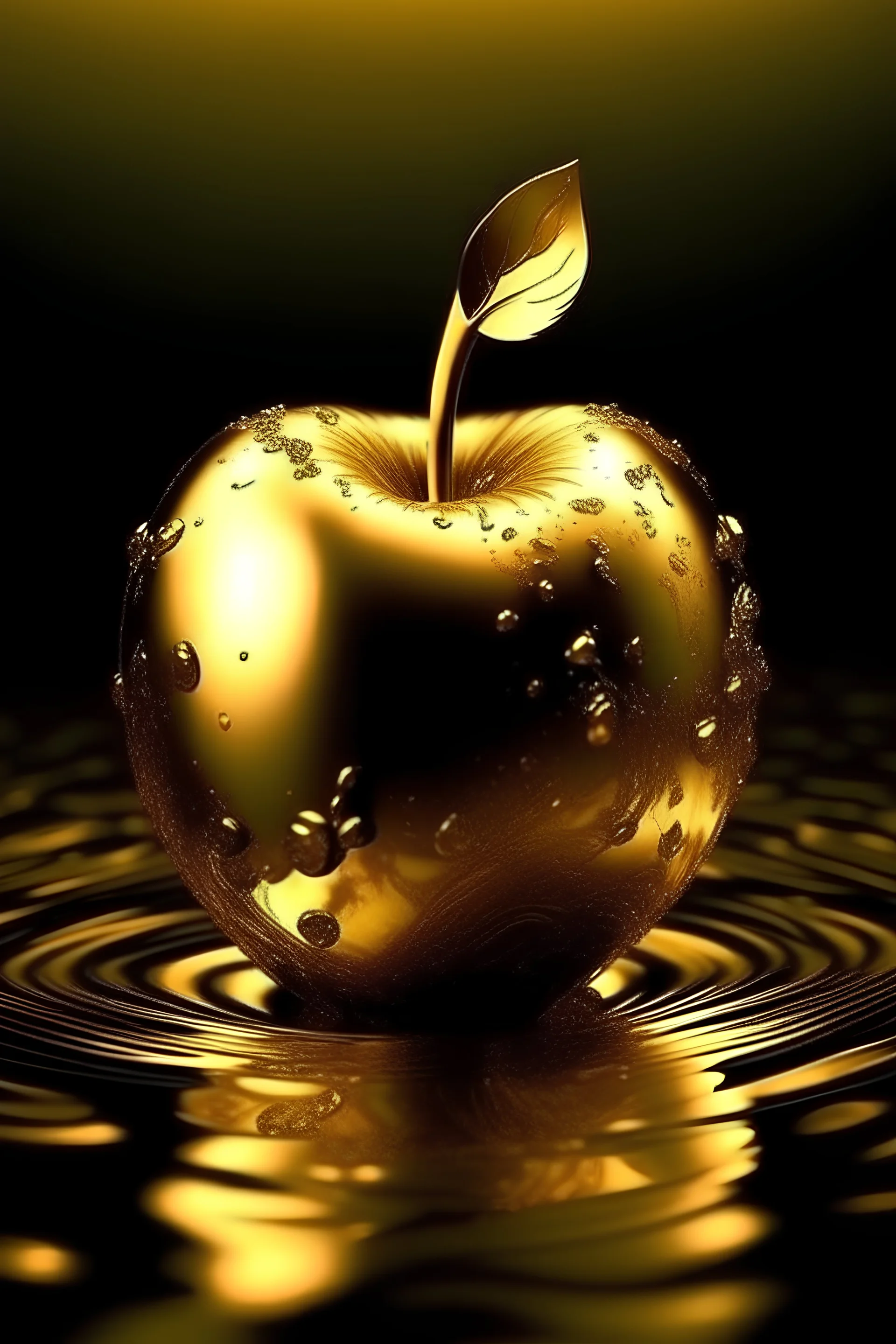 apple made of shiny gold under water