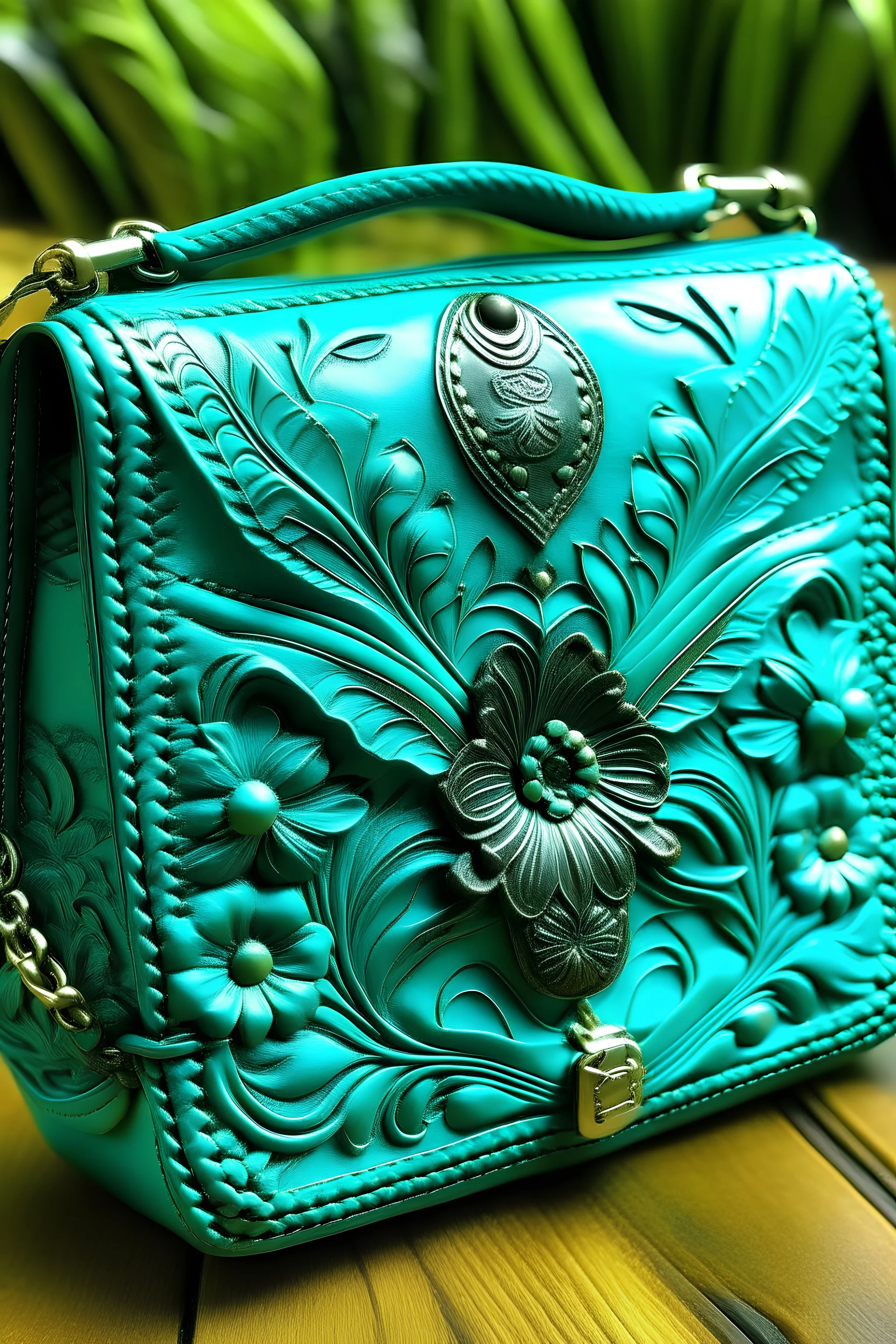 aux Tooled Leather Turquoise Floral