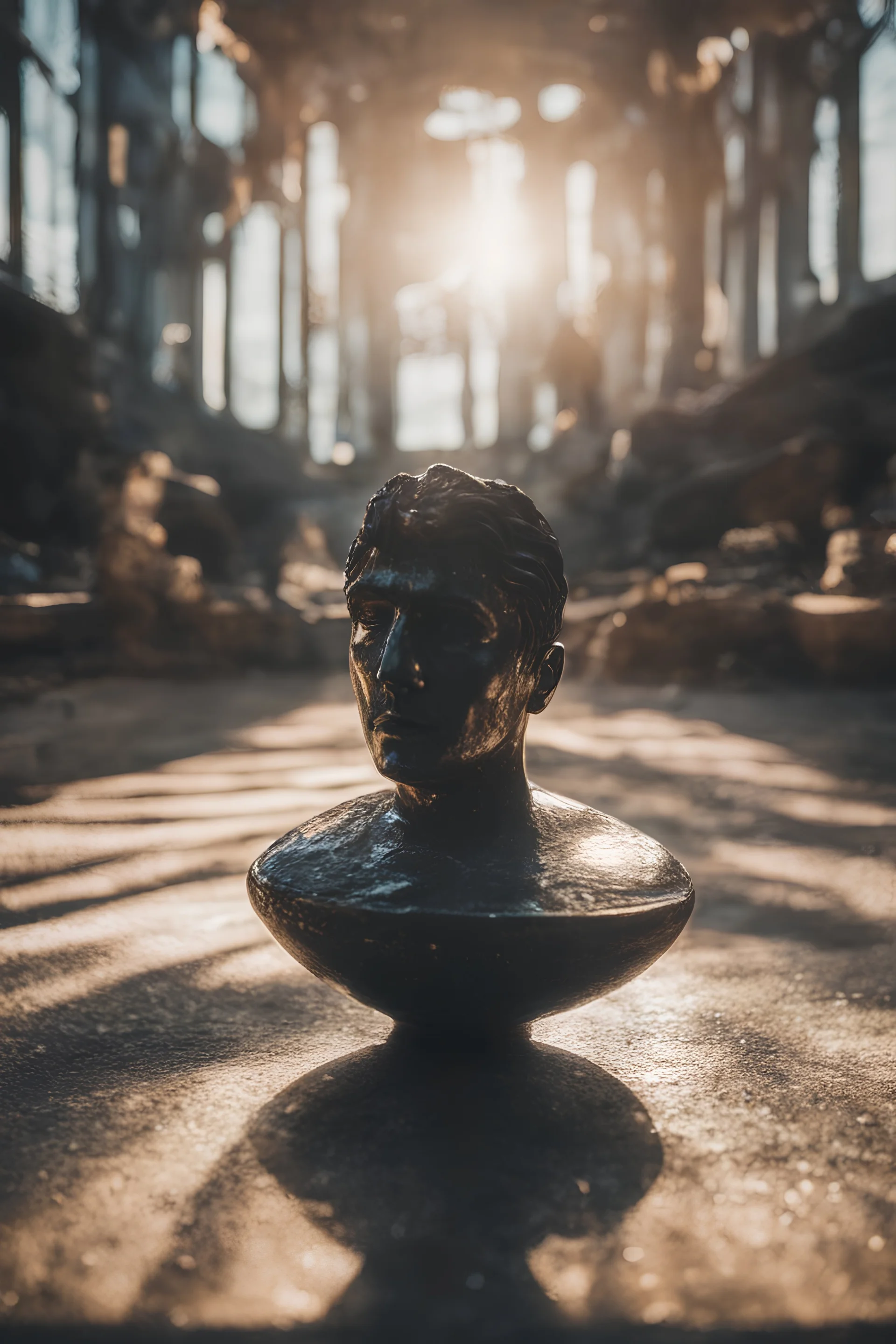 Depresdion, raytracing, surreal sculpture, cinematic, cinematic shot, dynamic composition, details, intricate detail, professional lighting, film lighting, 35mm, anamorphic, lightroom, cinematography, bokeh, lens flare, film grain, hdr10, 8k, Roger Deakins, incredibly detailed, reflect, sharpen