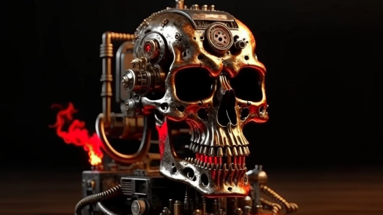 4K. REALISTIC FULL DETAILS. EMISSION DE RADIO HARDROCK FIRESTARTER ANIMEE PAR UN TERMINATOR STEAM PUNK