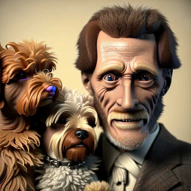 Portrait of an aristocratic old man holding a toy poodle in his arms, he looks like Willem dafoe, 8k, HD, cinematography, photorealistic, Cinematic, Color Grading, Ultra-Wide Angle, Depth of Field, hyper-detailed, beautifully color-coded, insane details, intricate details, beautifully color graded, Cinematic, Color Grading, Editorial Photography, Depth of Field, DOF, Tilt Blur, White Balance, 32k, Super-Resolution, Megapixel, ProPhoto RGB, VR, Halfrear Lighting, Backlight, Na