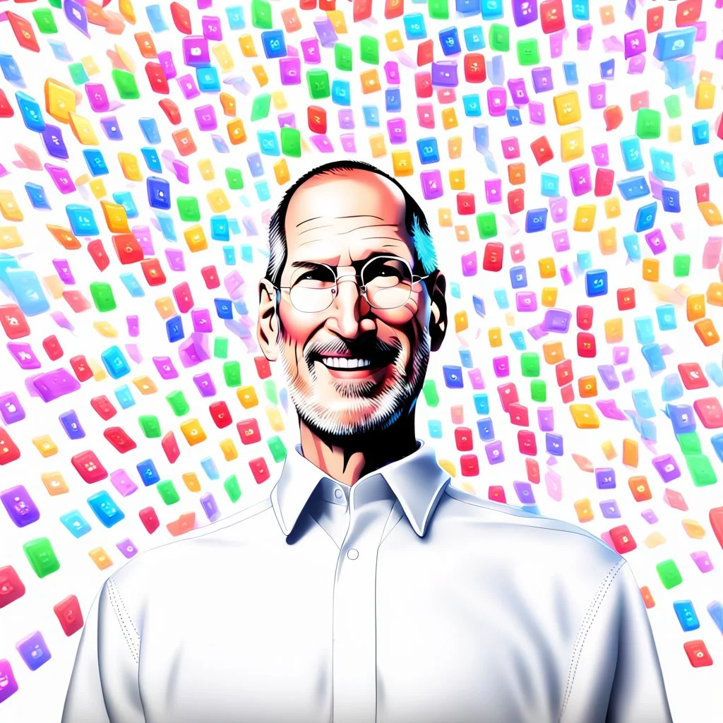 Create a 3D Pixar movie poster style with Steve Jobs/Tim Cook being happy and surrounded by iPhones with the title: “The phone”, calidad ultra, hiperdetallado, maximalista, 8k