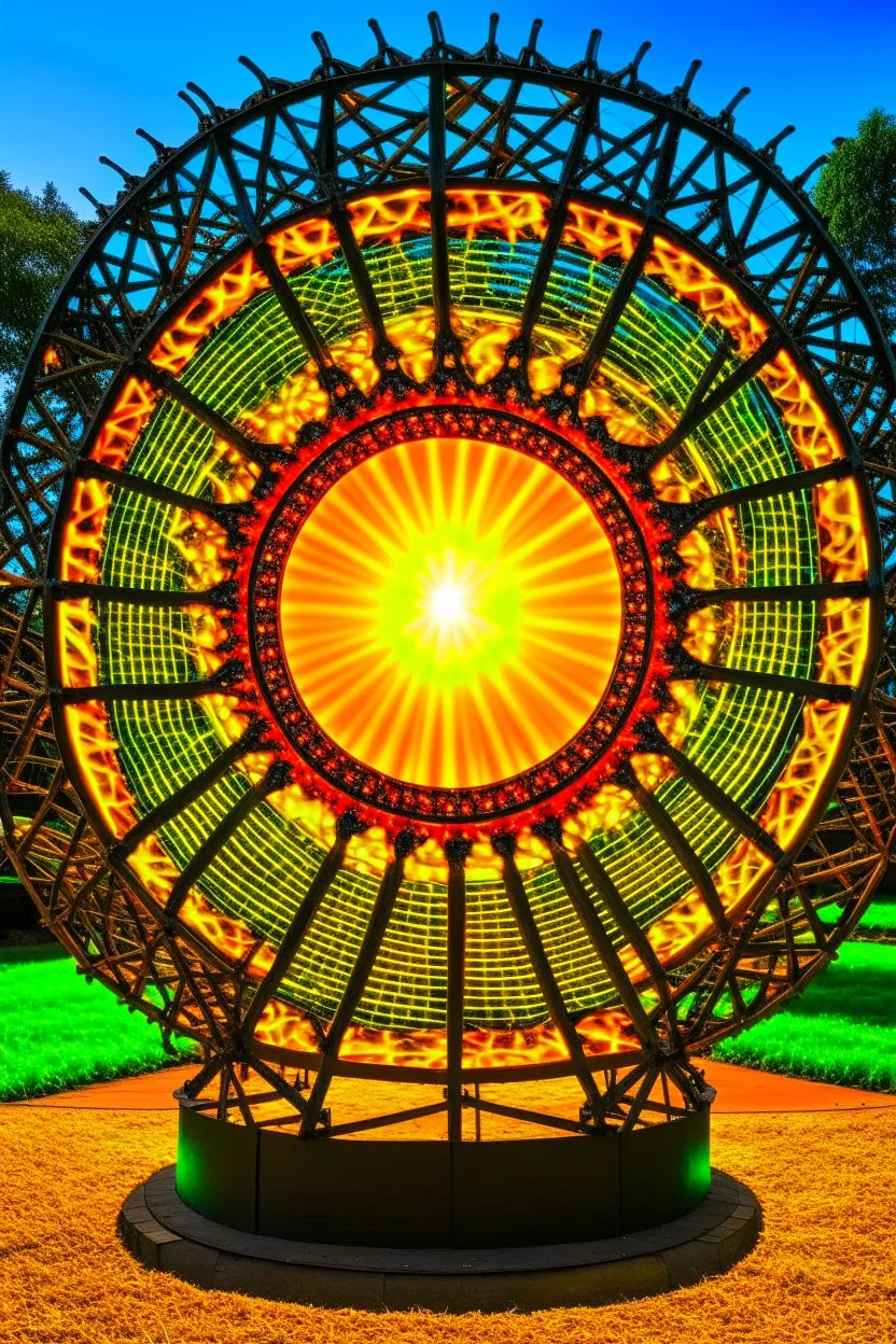 Solar wheel art with fire