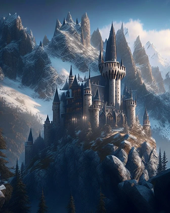 Castle in the mountains incredibly detailed gothic architecture hyperrealistic 8k artwork