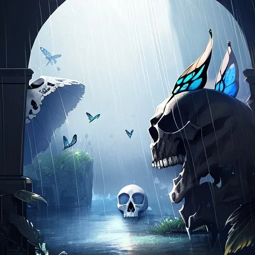 Skull's Queen, raining, Butterflies everywhere,