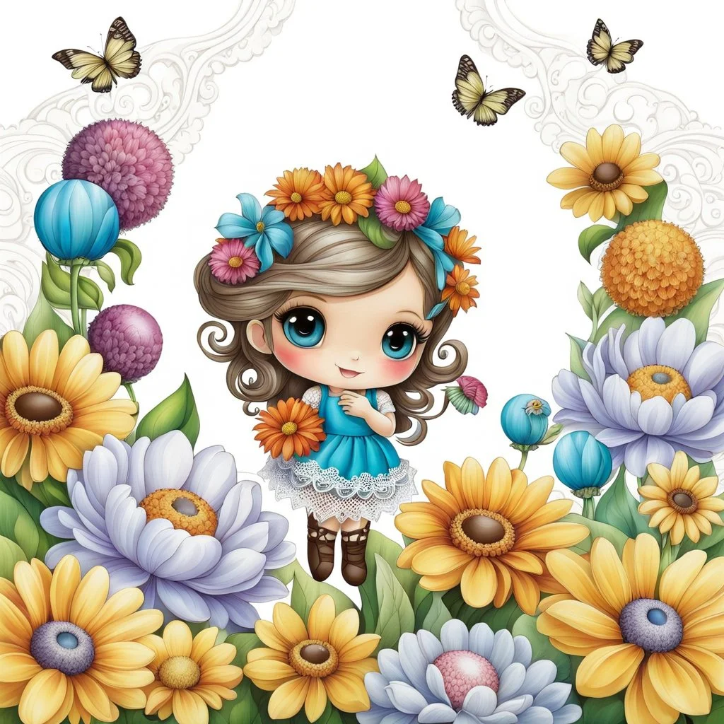 a stunning colorful flowers bouquet with lace chocolate balls and very cute little floating, clinging chibi fantasy creatures between the flowers, high cualtiy, detailed, sharp focus, fantasy, nice flowers, photorealistic, masterpiece