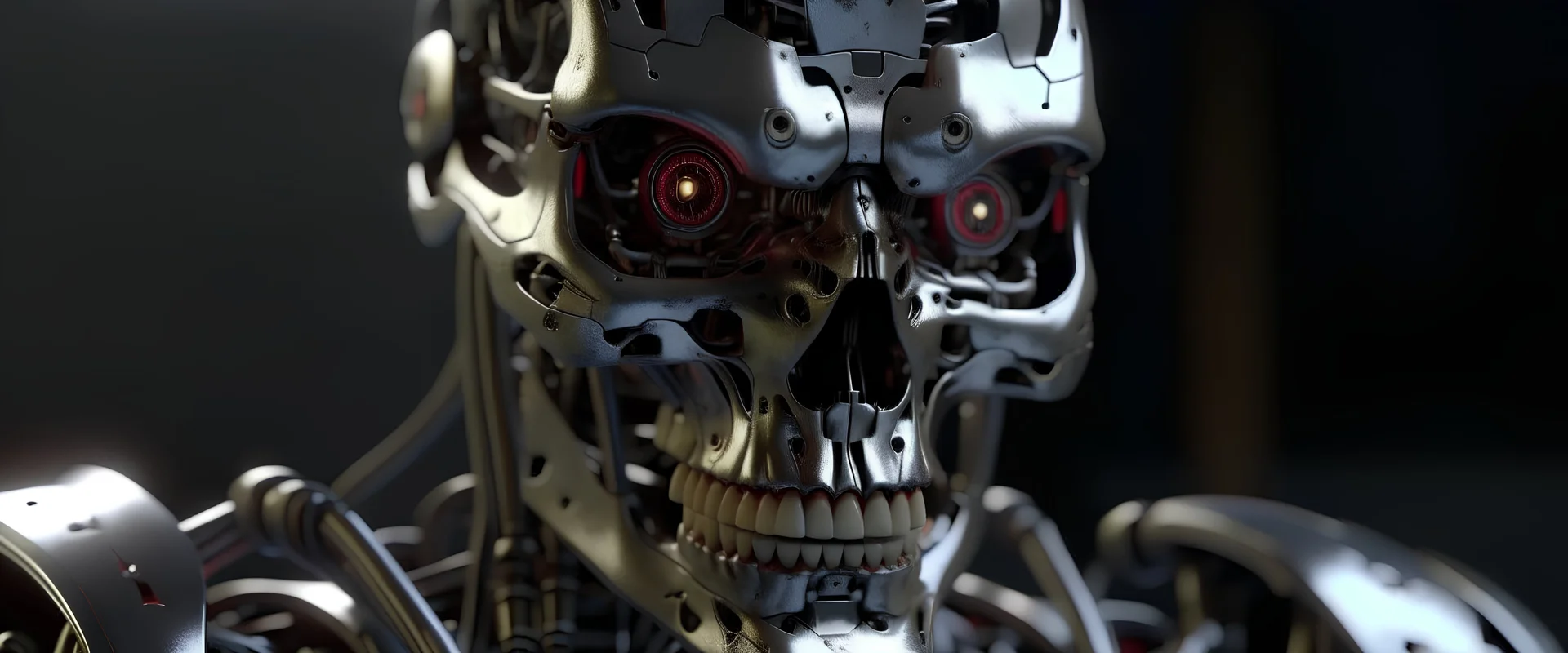 4K. REALISTIC FULL DETAILS. ROBOT TERMINATOR PROTEGE UN SORCIER VAUDOU