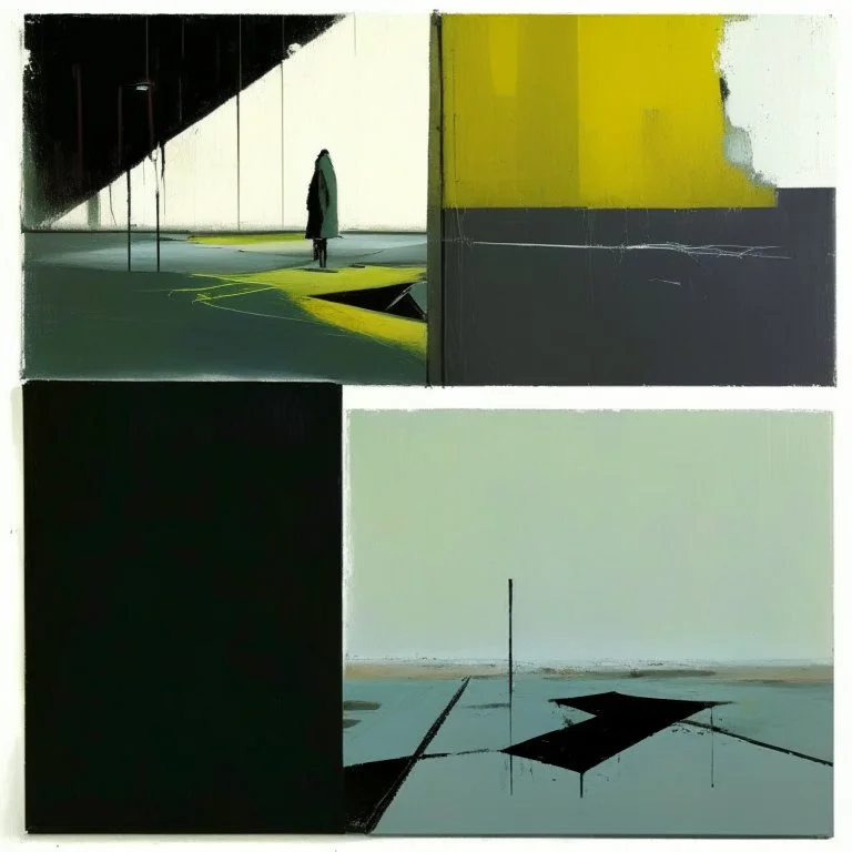 Minimal contemporary abstract oil paintings desolate 1960s carpark concrete fragments at dusk sunset. In the style of Justin Mortimer and Francis Bacon. road markings.