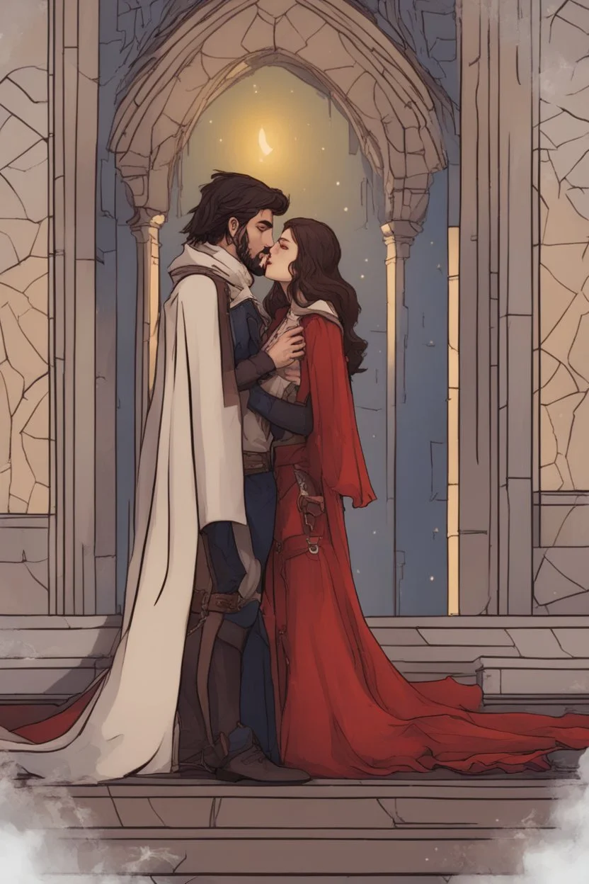 A couple from the dnd game curse of Strahd kissing