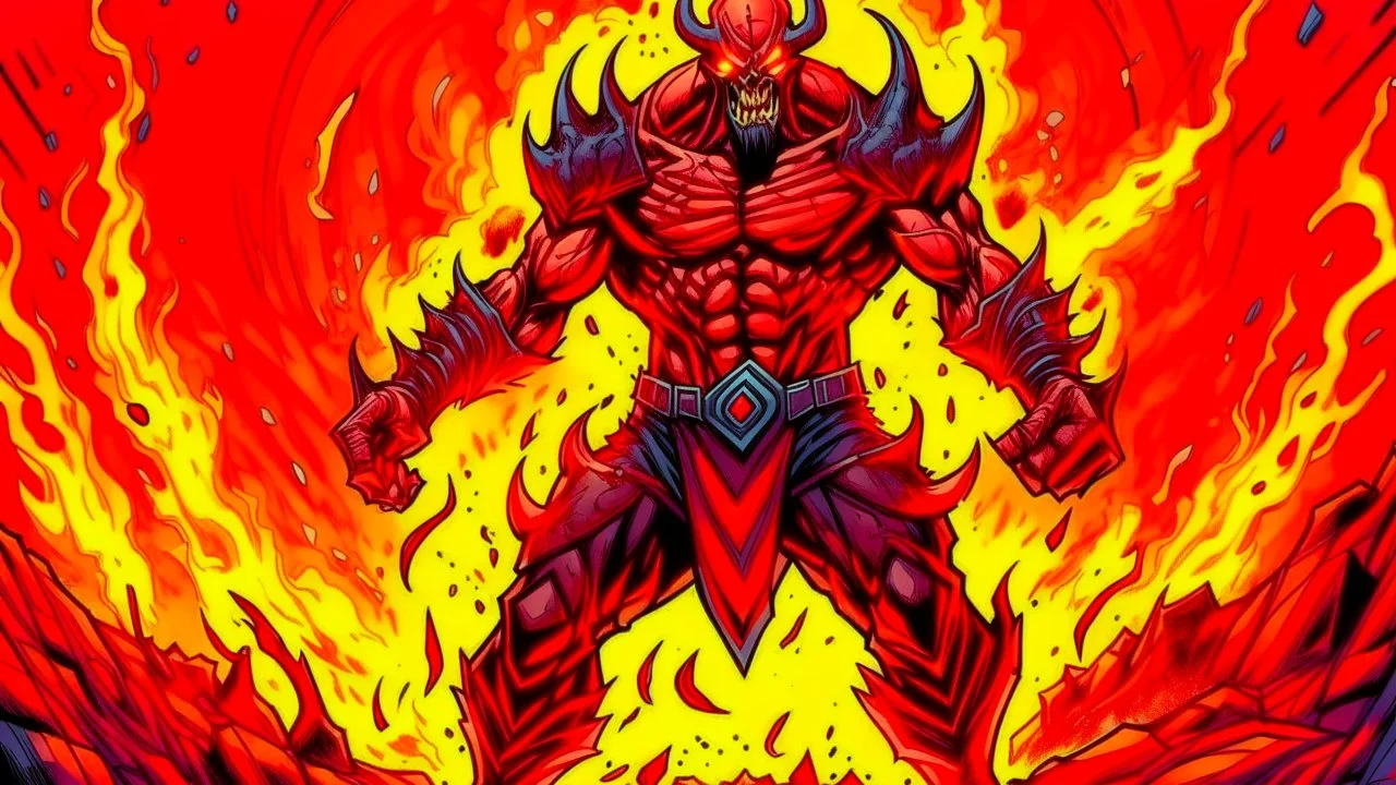 comic style fire & steel demon