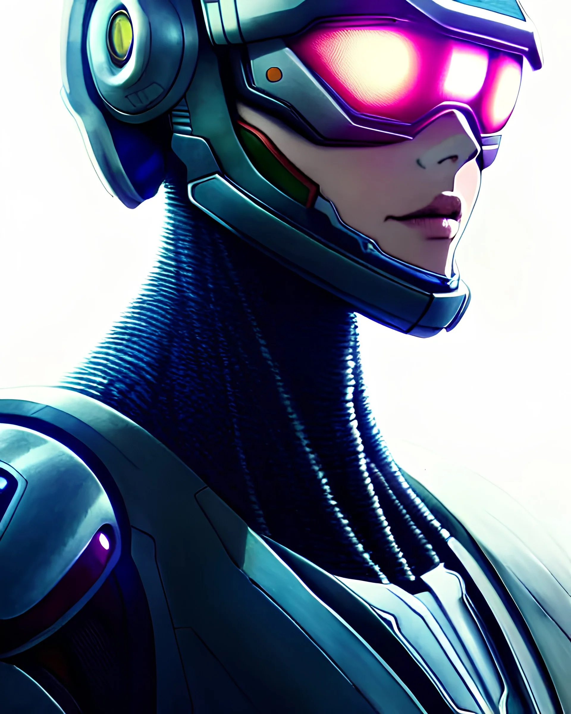 anime, futuristic head and shoulders portrait, hyper realist, hyper detailed, intricated, gorgeous woman, perfect visible face, astronaut suit, alien planet background, Halo, ilya kuvshinov, makoto shinkai, moebius, artgerm, wlop, rossdraws, HR giger