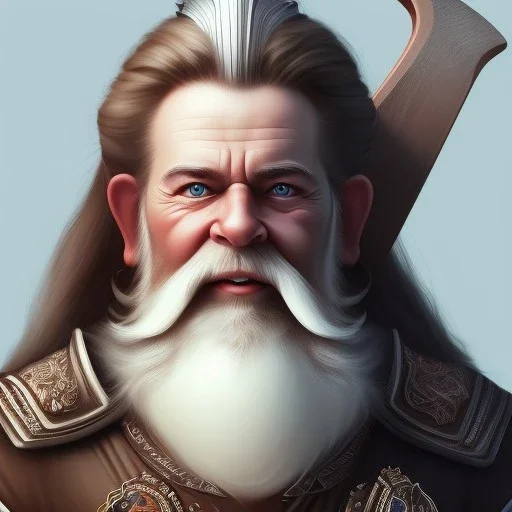 A beautiful dwarf with a sharp and beautiful ax in his hand, full HD, 4K, 8K, very real and with fine, accurate and complete details, realistic