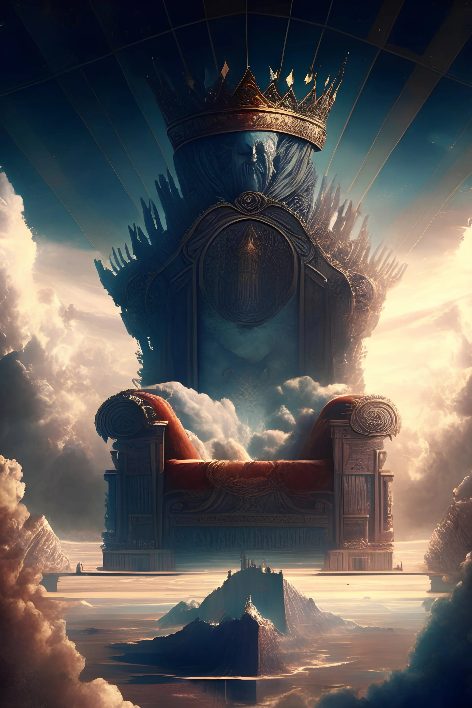 A mighty giant throne whose size exceeds the heavens and the earth is very great