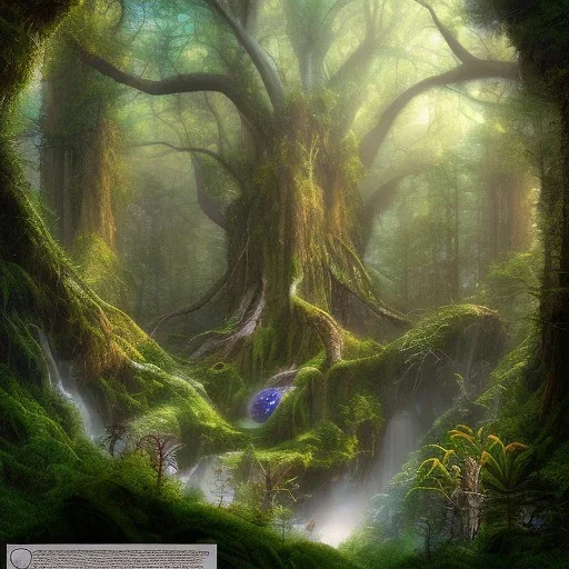 a celestial portal into stunning forest, george grie, anne dittman, anne stokes, lisa parker, selina french, greg rutowski, howard lyon, brian froud