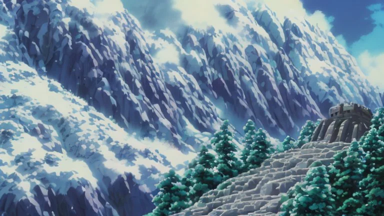 Rising before you is a six-hundred-foot-tall mountain of glacial ice, its peak carved to resemble a gigantic skull wearing a crown. Weaving up the mountain's southern slope are enormous stairs hewn from the ice. These steps, which extend from the base of the mountain to the base of the fortress, were clearly made for giants.