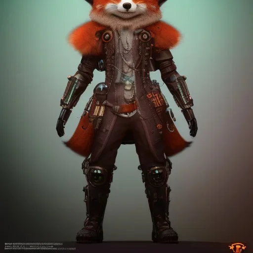 A steampunk Armor wearing Fox,cyberpunk, character design,ultra realistic,shiny, smooth, studio quality, octane render, Surrealism, Triadic colour scheme,ambient lighting polaroid, 100mm