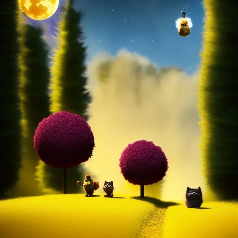 cute fluffy lion and scarecrow and tin-man and kitten on a journey into the woods walking on a yellow brick road, cute adorable pop surrealism, lowbrow art, realistic, street fashion, fluffy , pixar style, hyperrealism, christmas colors, rococo, by "NewAgerJul", Pixar, Disney, concept art, 3d digital art, Maya 3D, ZBrush Central 3D shading, bright colored background, radial gradient background, cinematic, Reimagined by industrial light and magic, 4k resolution post processing 8k resolution holog