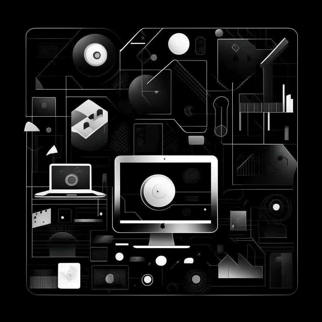 sofisticated illustration exclusive black and white, development software simple big interface