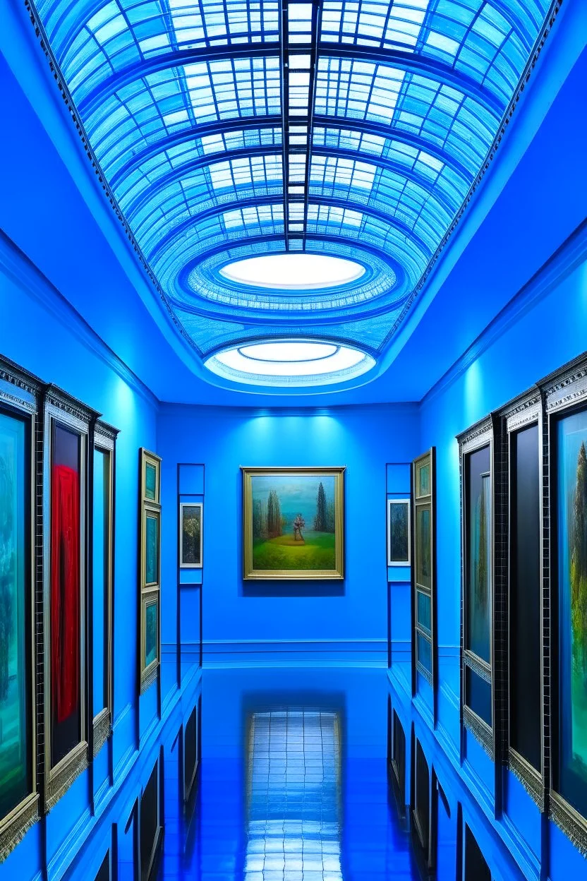 A museum for displaying paintings whose side walls are oval and made of blue glass