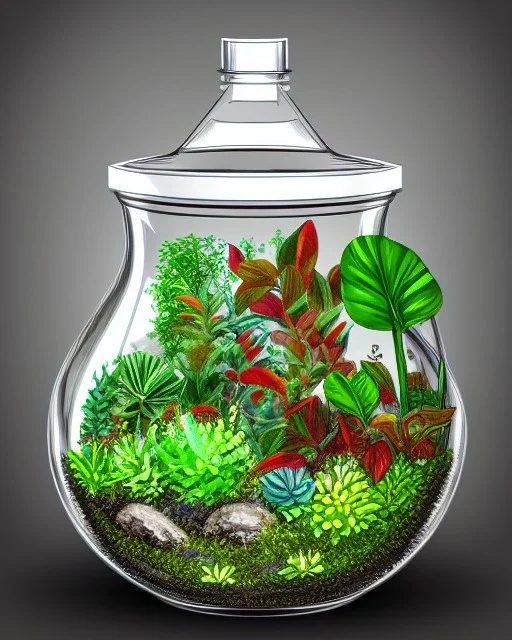 a glass jar terrarium filled with plants, highly detailed, digital art, sharp focus, trending on art station, illustration