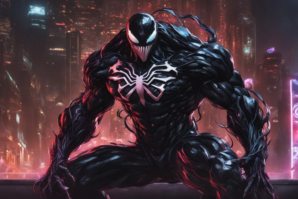 Venom machine with RGB cyber mask in 8k solo leveling shadow artstyle, Crystal and Symbiote them, neon effect , magic circle, close picture, full body, apocalypse, intricate details, highly detailed, high details, detailed portrait, masterpiece,ultra detailed, ultra quality
