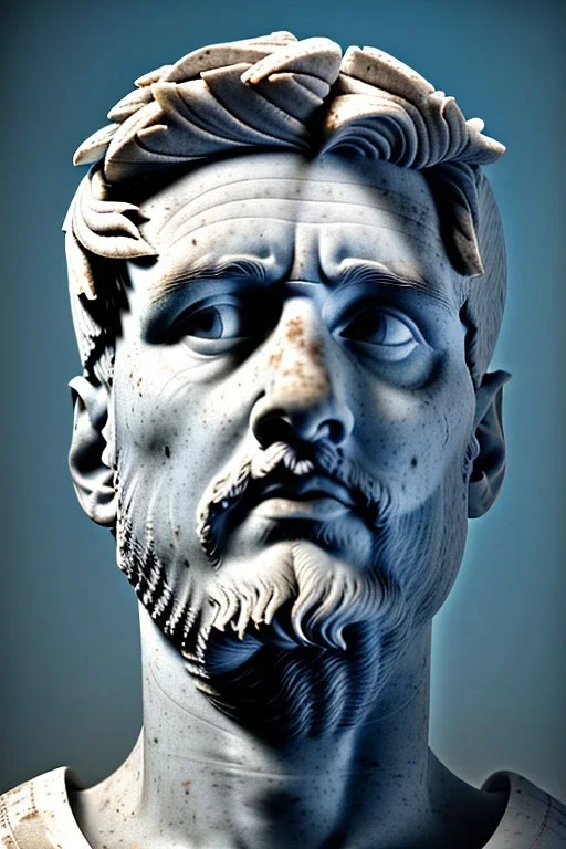 Ultra Realistic image, roman sculpture, white marble material, Lionel Messi, Laurel leaves wreath, miguel angel style, chisel style, emperador, waist up portrait, epic, celestial, cinematic lighting, God light, god rays, 4k resolution, smooth details, ornate details, soft lighting, unreal engine 5, sky and clouds background.