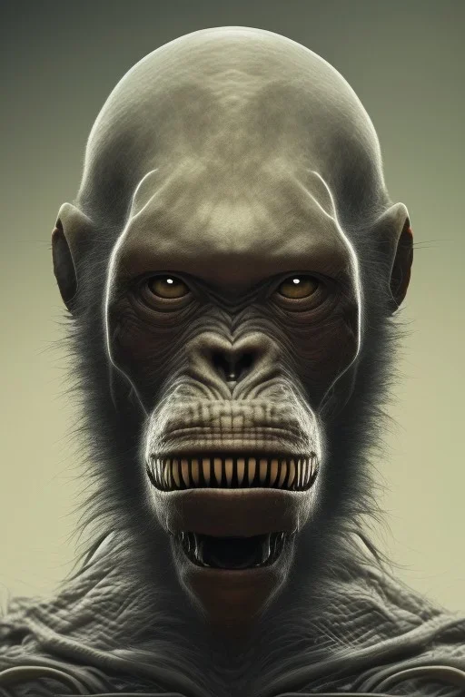 ape alien, head,8 eyes, evil, 8k, with hairs, finely detailed, photo realistic, HR Giger style