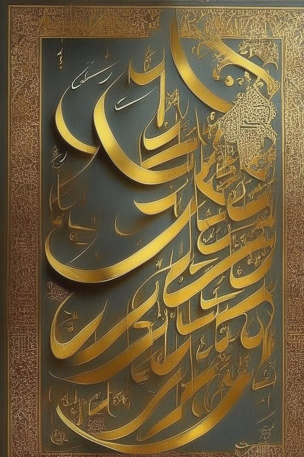 Painting, Arabic, Islamic, calligraphy, gold, inscriptions, decorations,