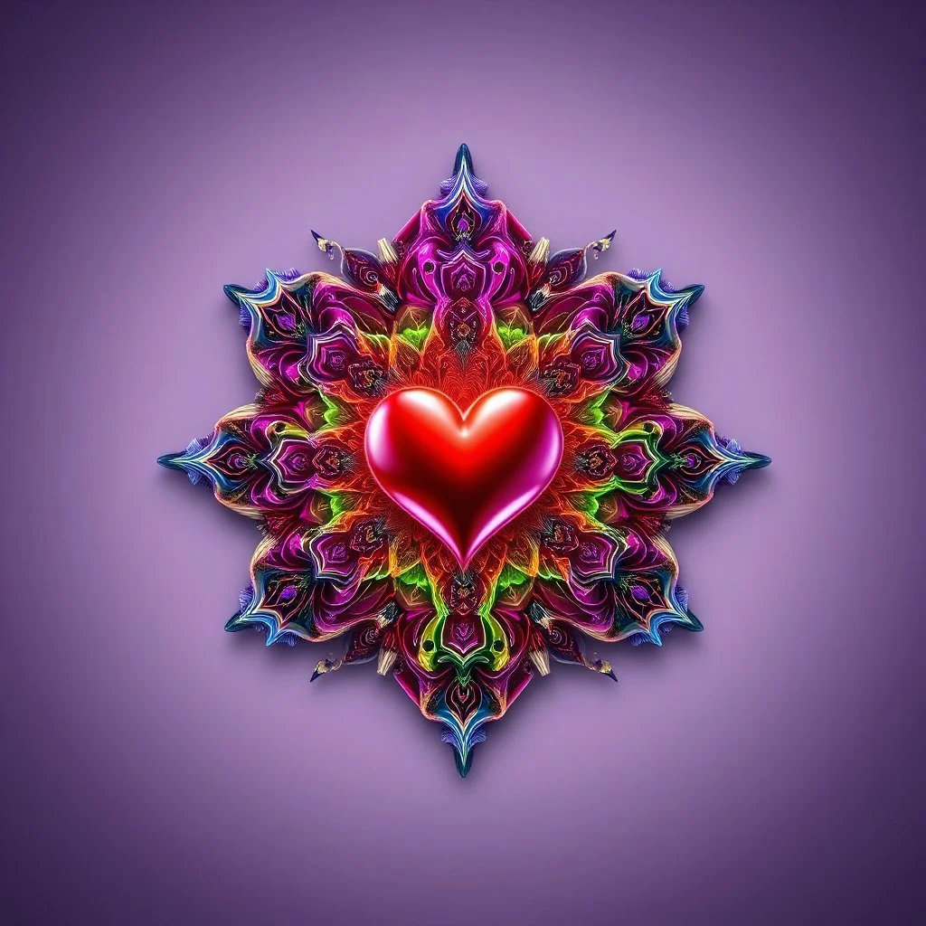 beautiful mockap graphic sifi ,colorful ,artistic, math,nice 3d fractal recursive art with love heart symbole