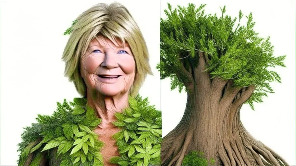 hybrid of human that looks like martha stewart as a tree