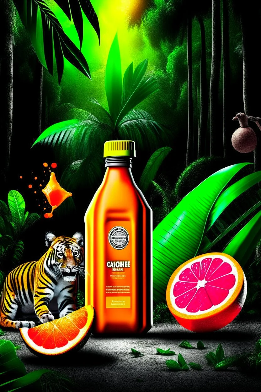 brand campaign for a new drink with orange and chili flavour with a jungle animal high resolution