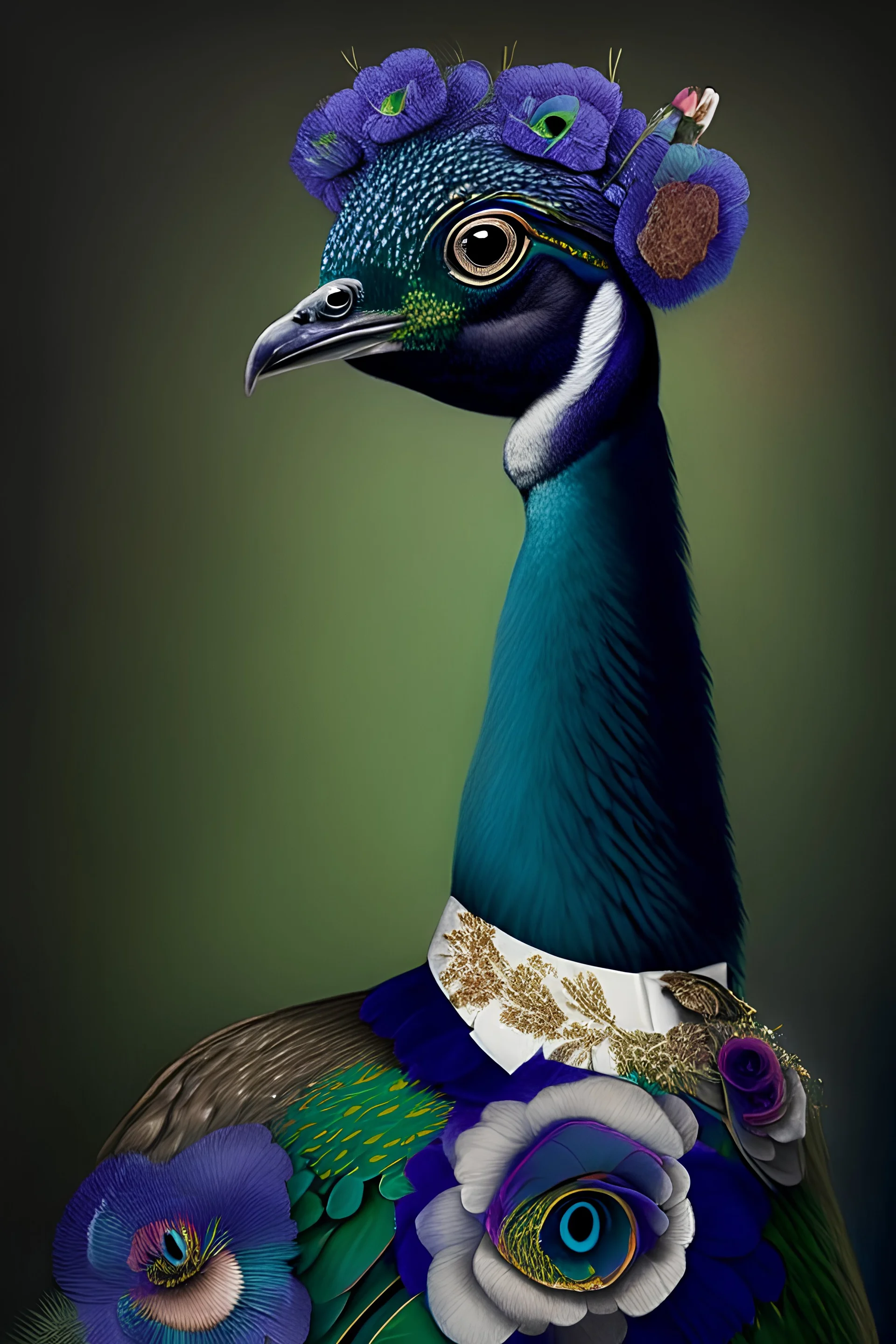 Peacock wears a tie decorated with flowers