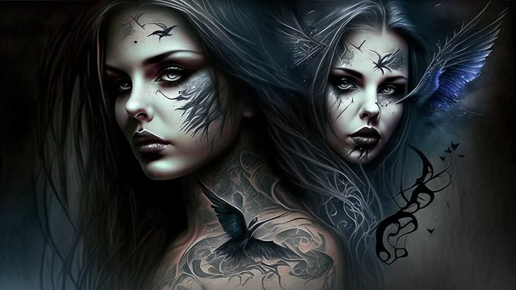 beautiful girl phantom, tattoo, mysticism